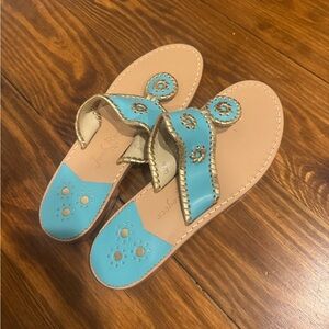 Jack Rogers Turquoise Sandal with Gold Trim Medallion